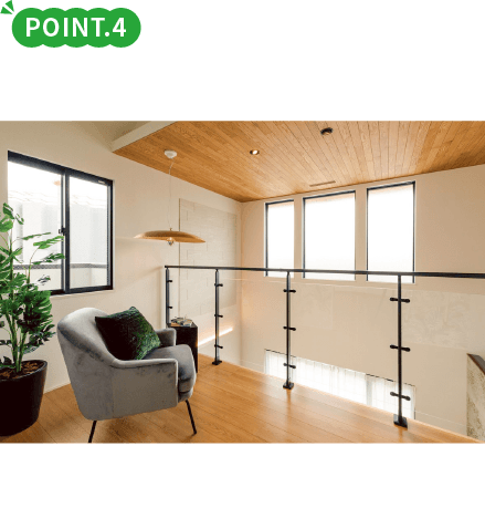 POINT.4 多目的に使えるロフト お子様やパパの秘密基地になりそうな場所。季節用品や思い出の品の収納に。